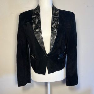 Vintage Pioneer Wear Black Suede Leather Cropped Jacket Blazer 10